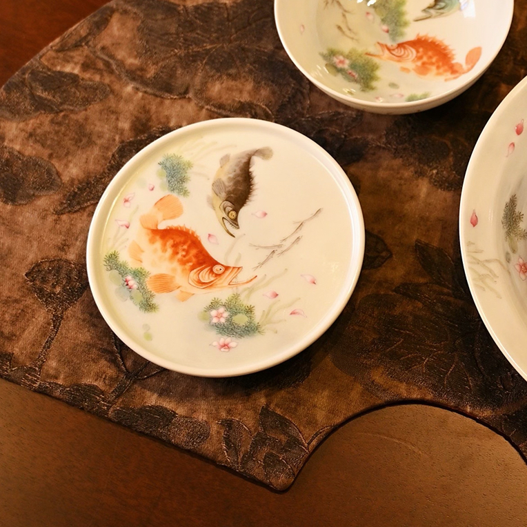 在川观物 景宫瓷园粉彩鳜鱼盖置 11cm 重工性价比高