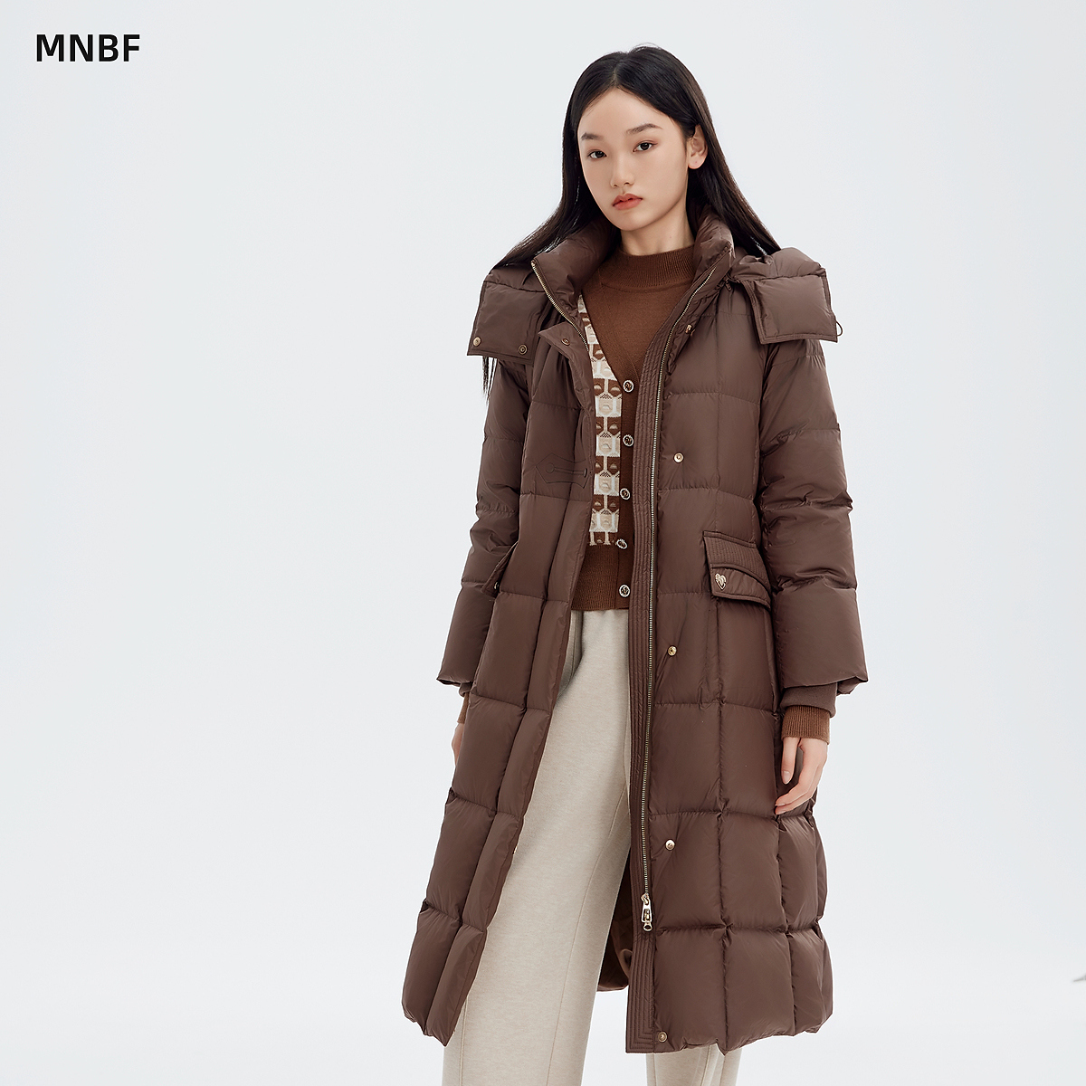 曼诺比菲商场同款冬季连帽长款羽绒服外套加厚保暖MFDI144132