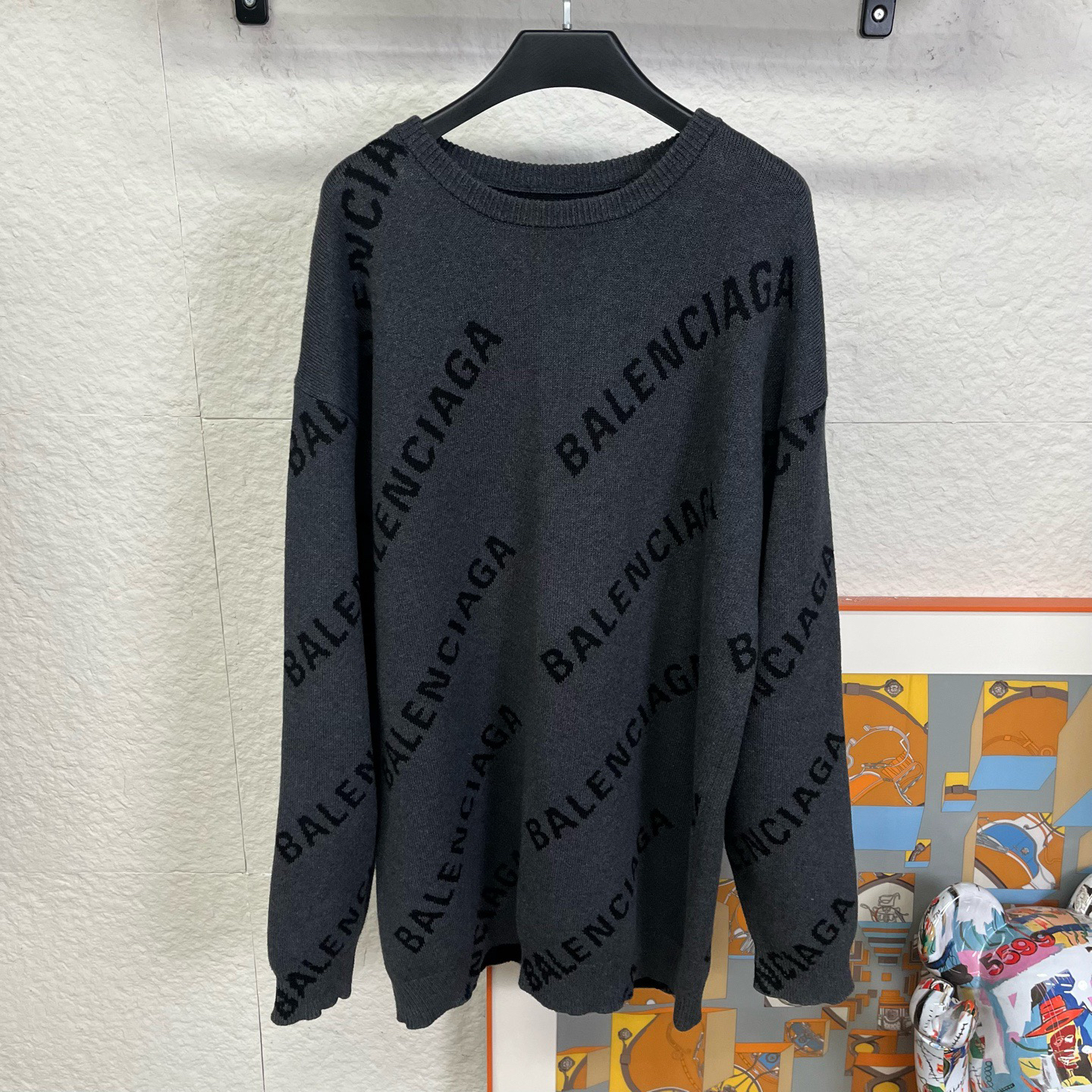 99新 Balenciaga/巴黎世家 黑灰色满印毛衣/M码/251246