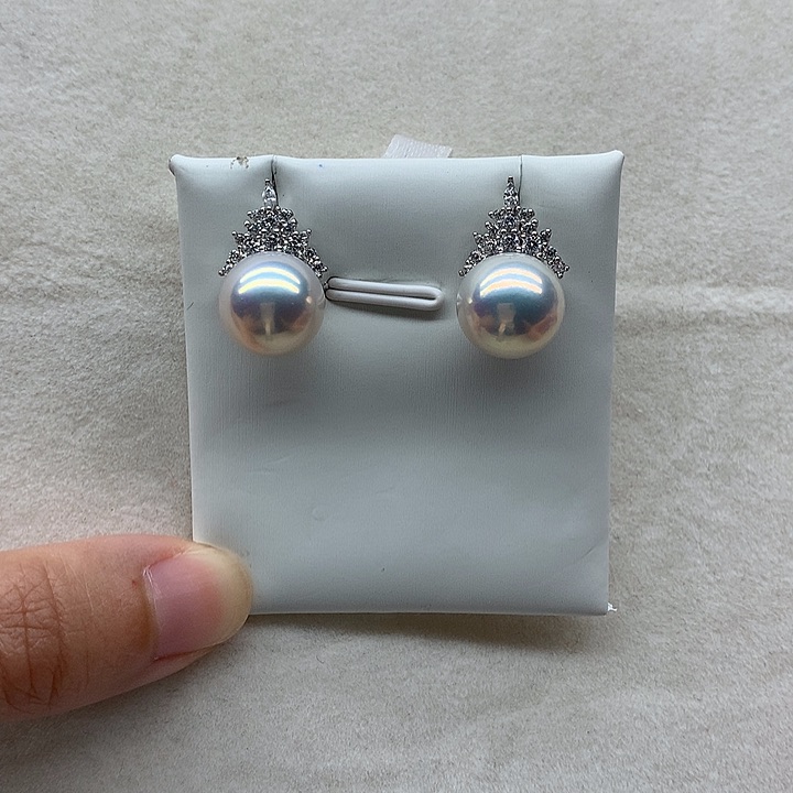 淡水珍珠耳饰银S925镶嵌淡水珍珠耳钉11-12mm