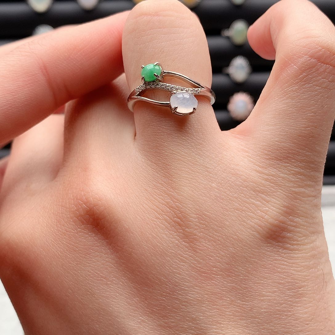 翡翠戒指银S925镶嵌0243