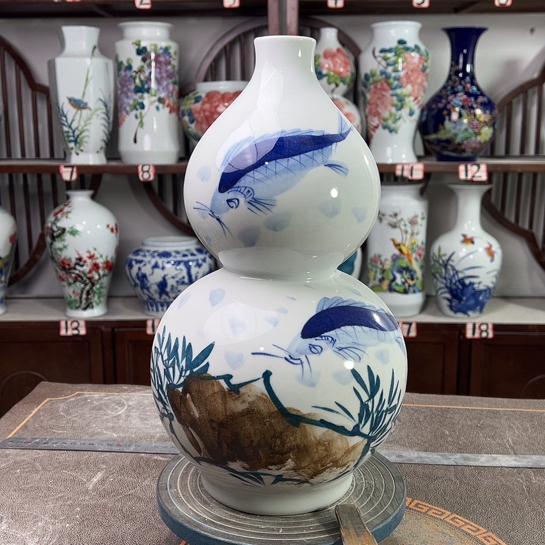 摆件陶景德镇陶瓷葫鱼