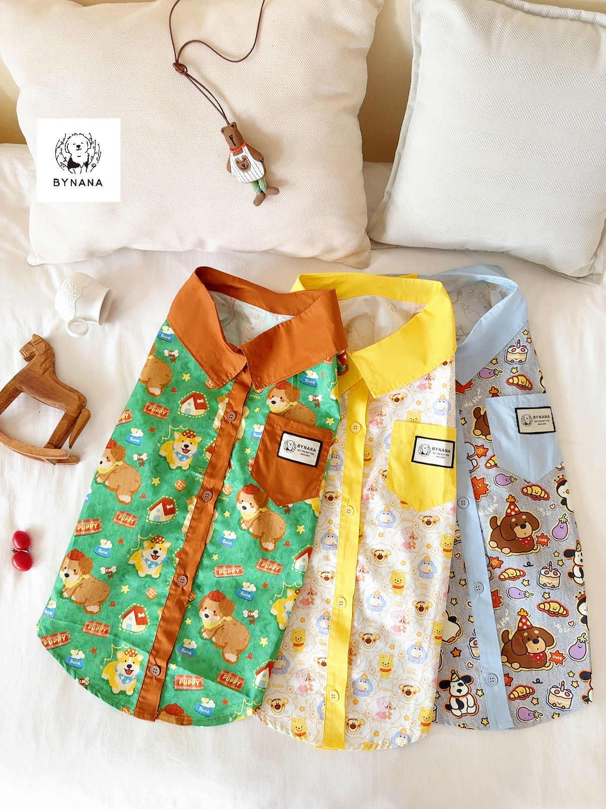 大狗拼色无袖衬衫可爱卡通衣服