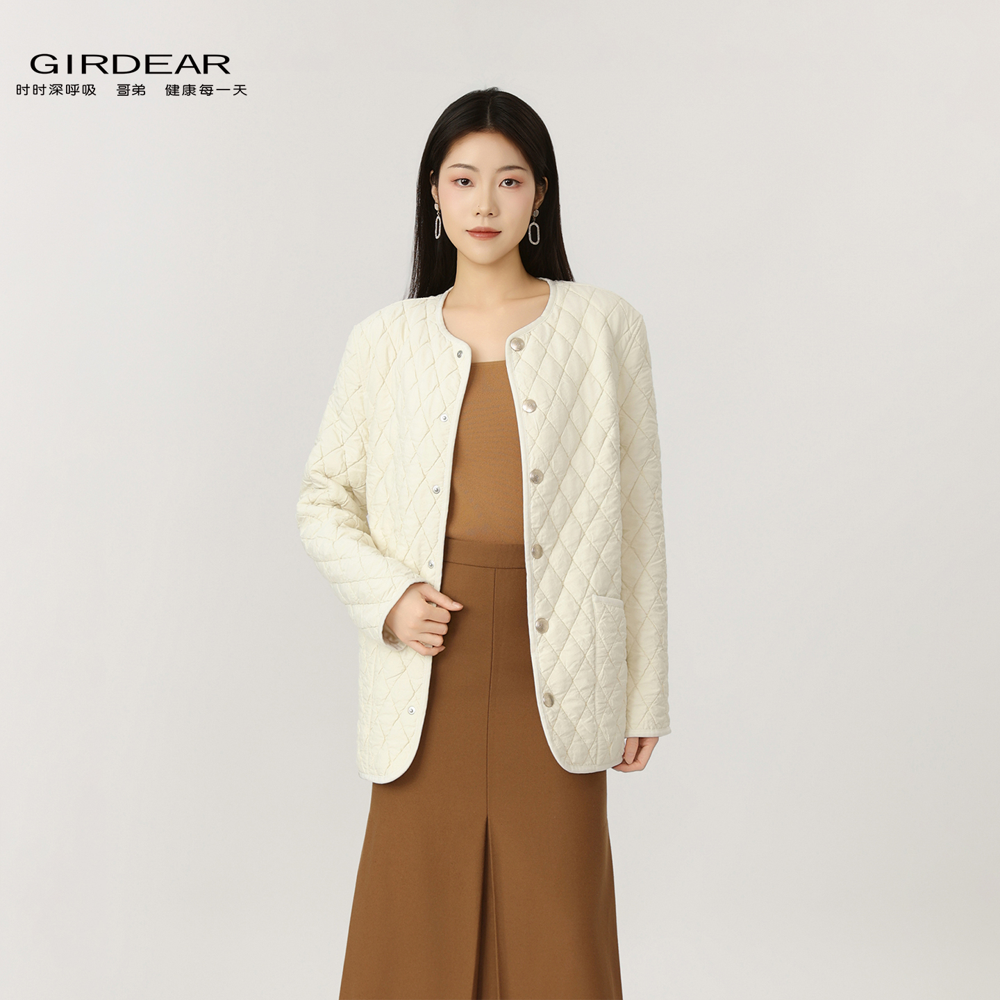 GIRDEAR/哥弟新款菱格棉服时尚保暖宽松舒适慵懒风外套女1400742