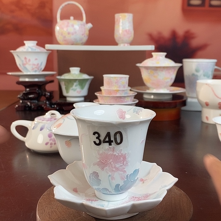 菊花高温釉下品茗杯➕杯垫