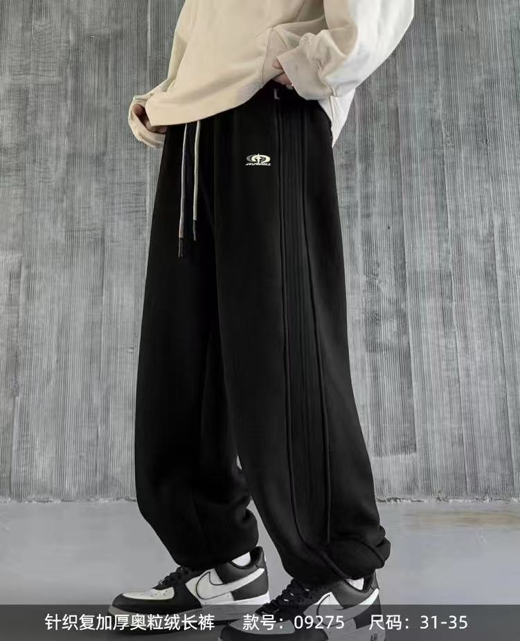 09275小莫燕子拉条冬季加绒裤腿刺绣运动裤