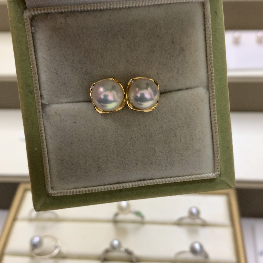 海水珍珠耳饰银S925镶嵌8-8.5akoya耳钉