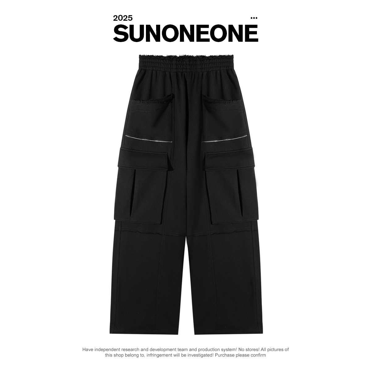 SUNONEONE黑色宽松直筒工装卫裤秋季阔腿多口袋女D0012K