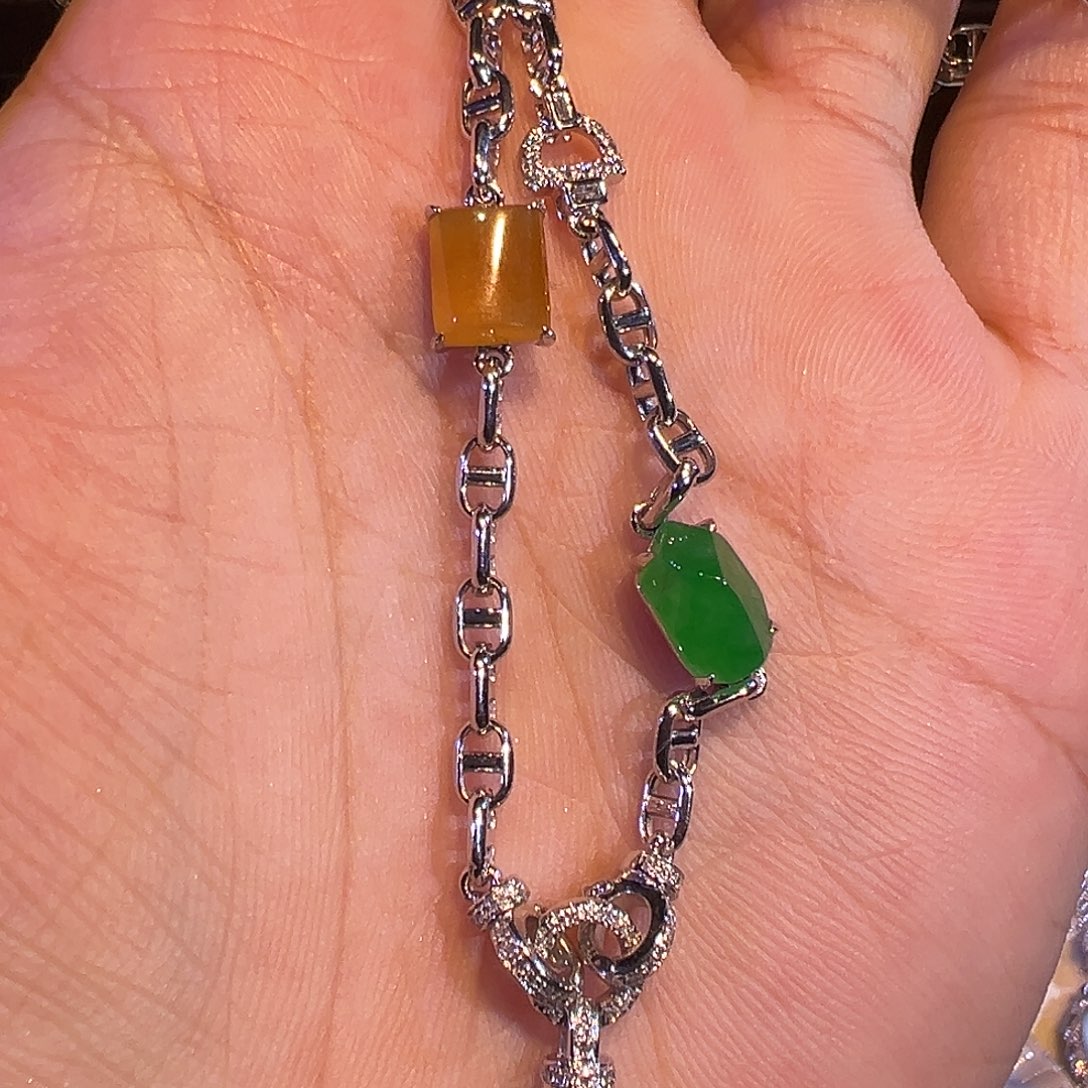 翡翠颈饰18K金镶嵌百搭万能链重金精工