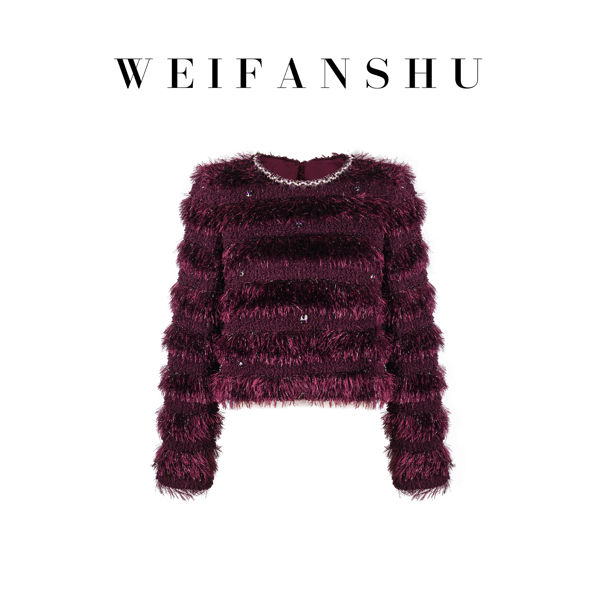 WEIFANSHU/魏凡舒【藤影摇光】秋冬新款时髦圆领气质百搭流苏上衣