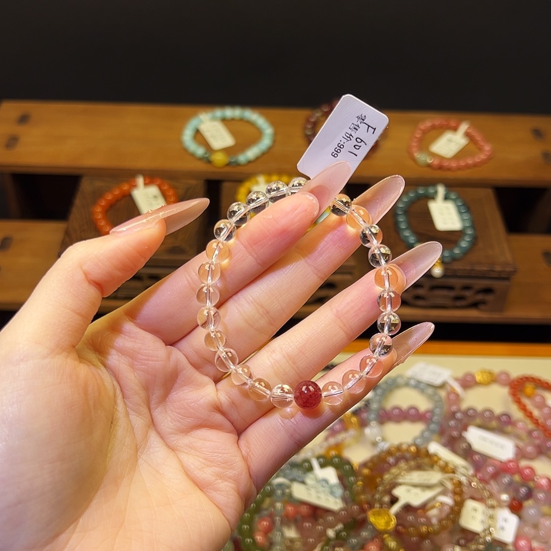 烟晶手链银S925镶嵌白水601