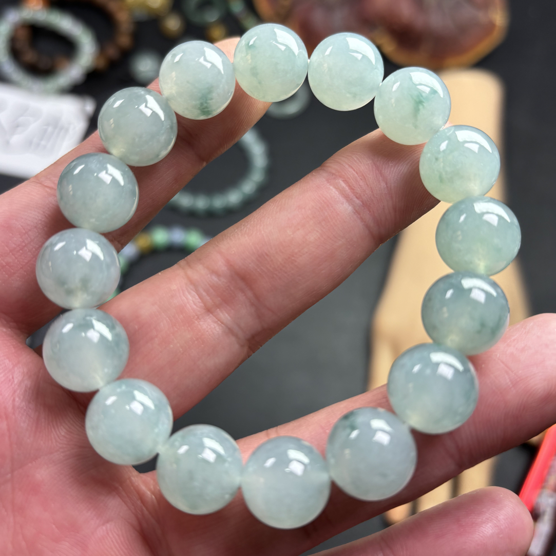 缅甸翡翠天空蓝老糯冰飘花卡13*16颗