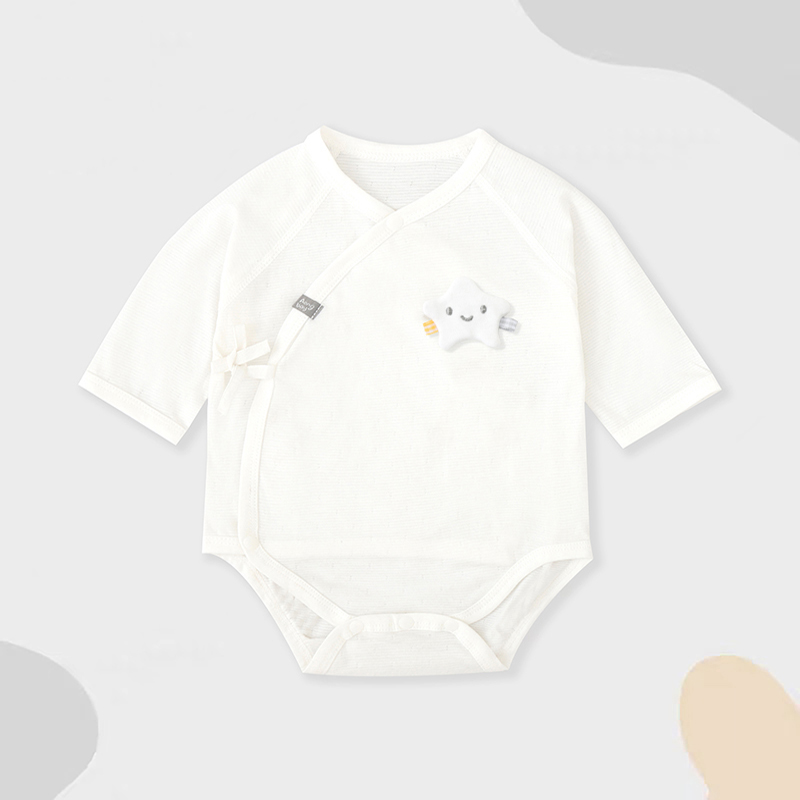 （胖米定制）夏季新生儿婴幼儿长袖包屁衣纯棉无骨