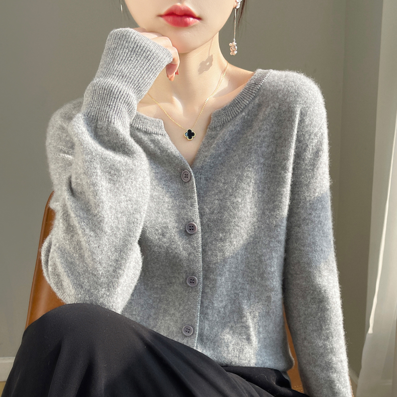 一线成衣~2025秋冬新款100羊绒开衫女圆领气质百搭针织开衫外套 6