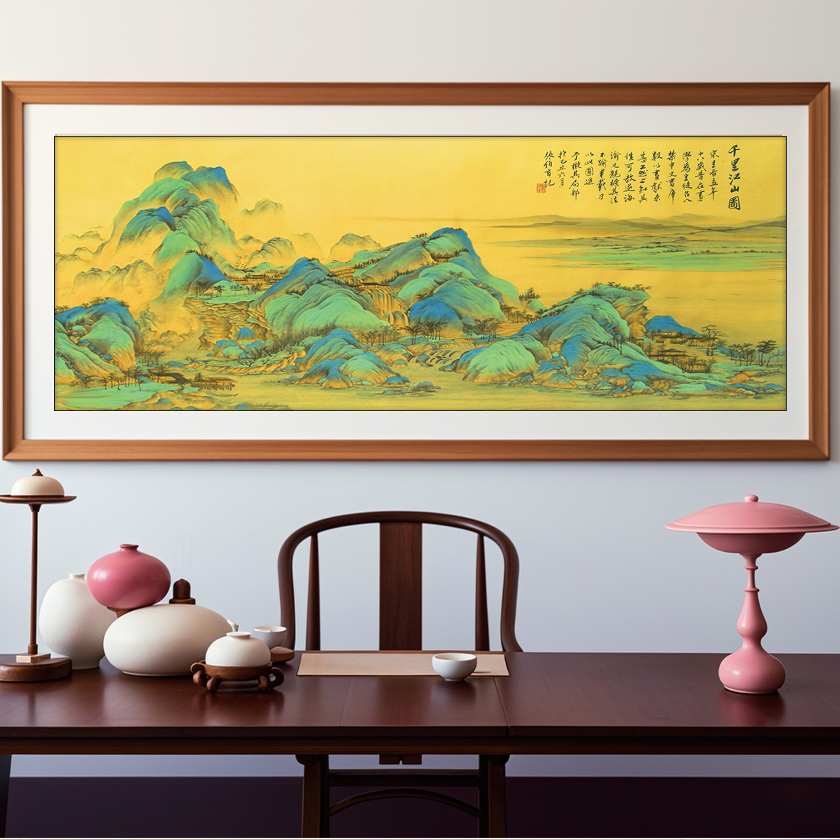 【新疆长绒棉古绢布礼盒版】6930千里江山十字绣大格188*75厘米满绣