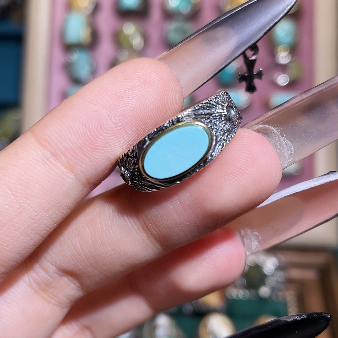 绿松石银S925镶嵌戒指