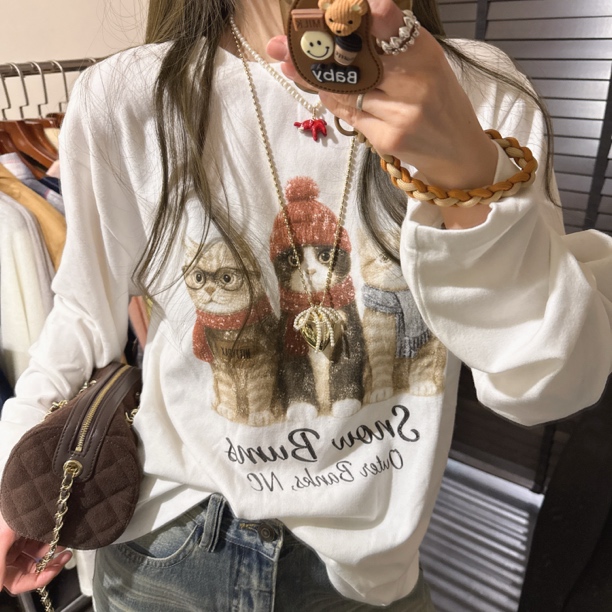 【思含】时尚呆呆小猫印花长袖T