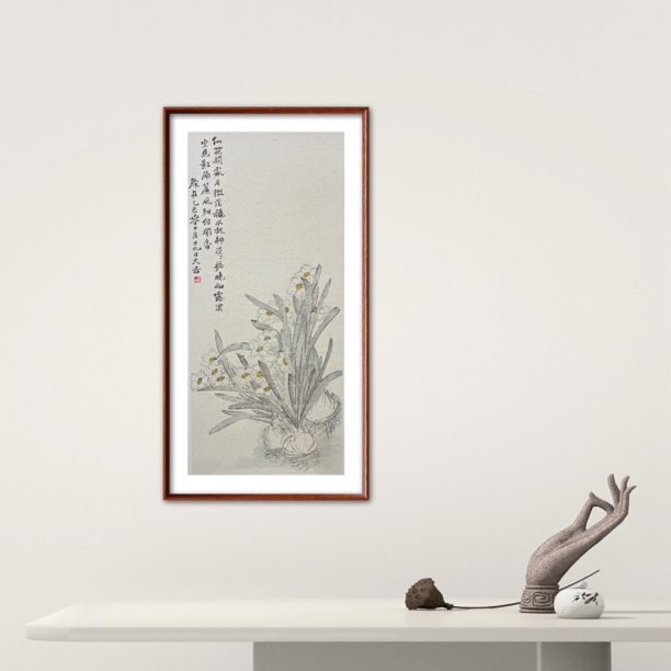 新中式水墨国画水仙花挂画古风装饰适用于茶室客厅等墙壁