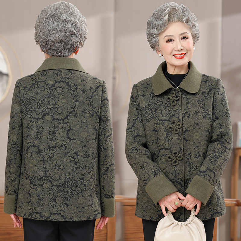 洋气花朵中年中老年外套加厚标准老年人气质中老年女装妈妈装加绒