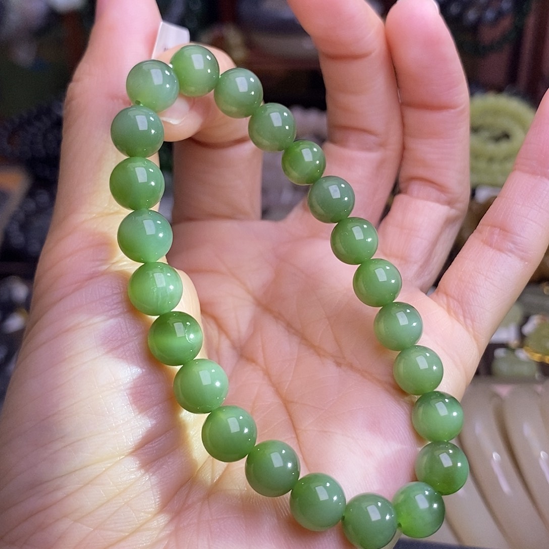 和田玉未镶嵌颈饰粉青猫眼碧玉手链约8