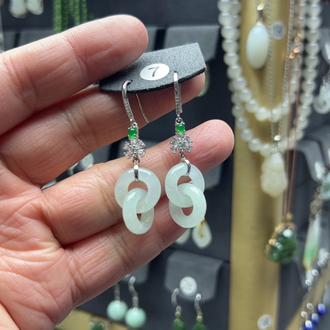 专***纱翡翠银S925镶嵌耳饰