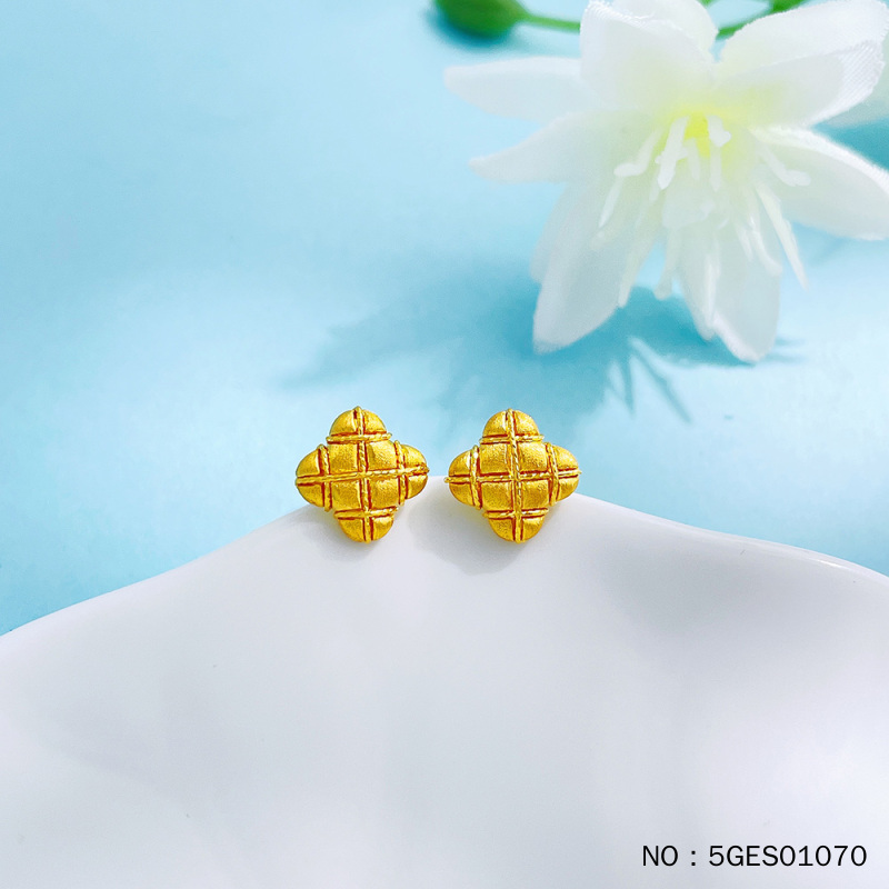 足金999 5G黄金空心拉丝绕线工艺幸运四叶草耳饰耳钉（弯钩