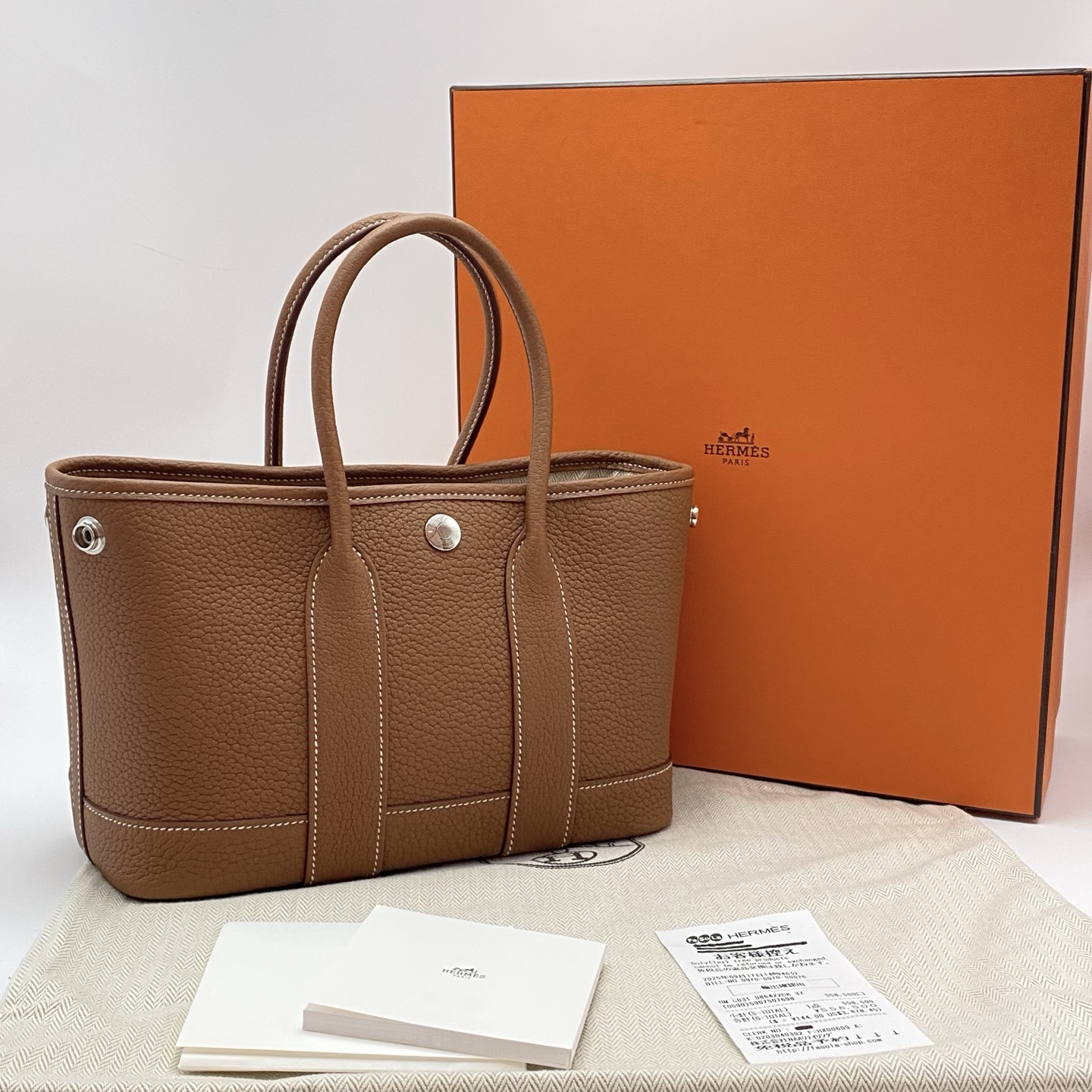 99新 Hermes/爱马仕 金棕银扣mini花园23手提包 61757