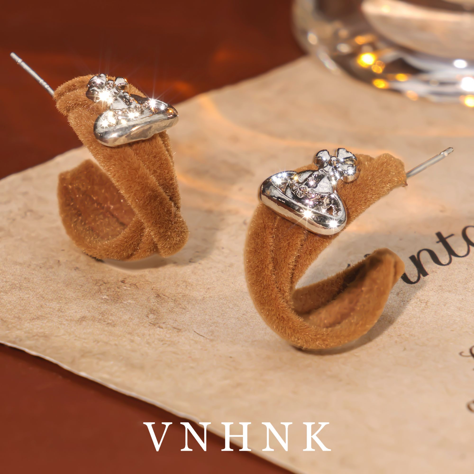 铜合金合成锆石耳饰 美可儿  C688  卡其色小众百搭耳环