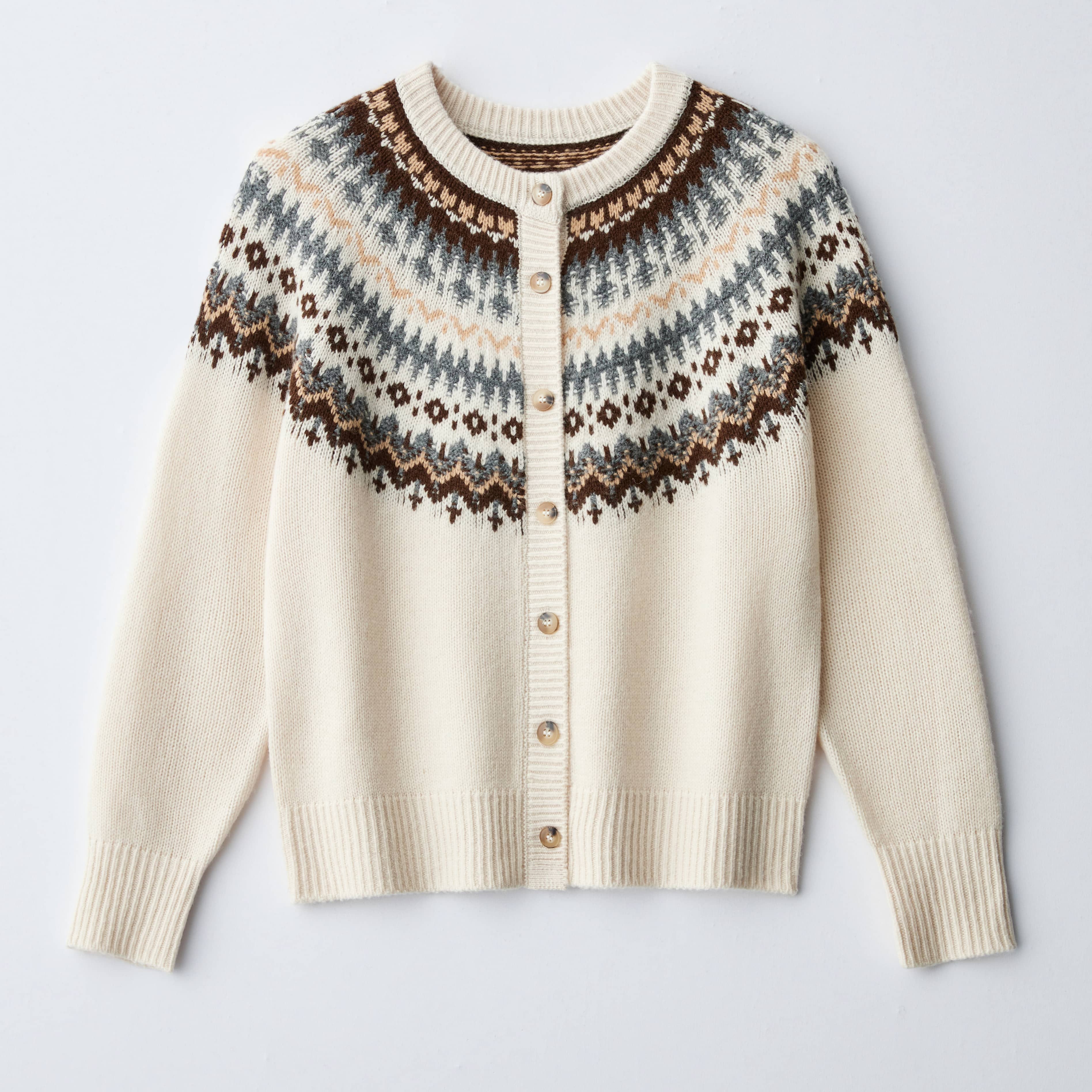 8717圆领长袖气质提花费尔岛针织开衫秋冬款女装