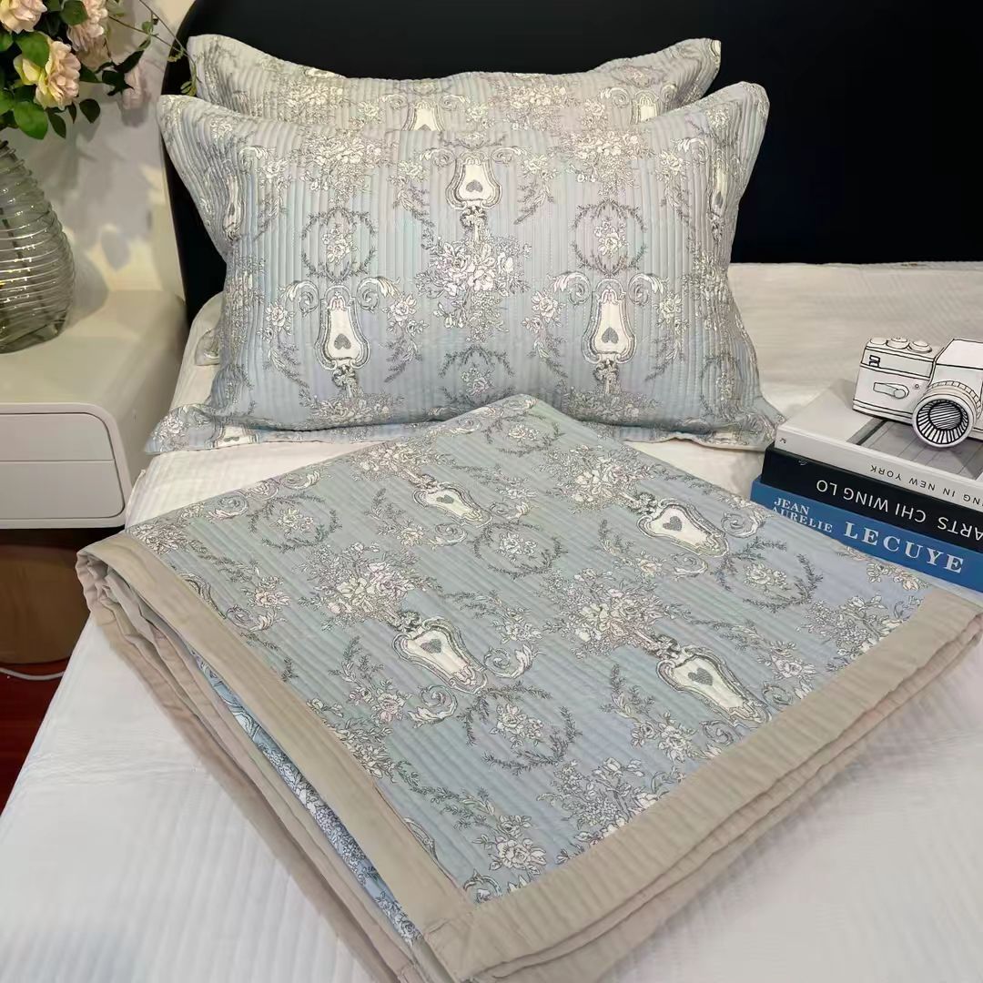 加大纯棉床盖三件套220x240 夹棉床盖榻榻米双人全棉床盖纯棉床单