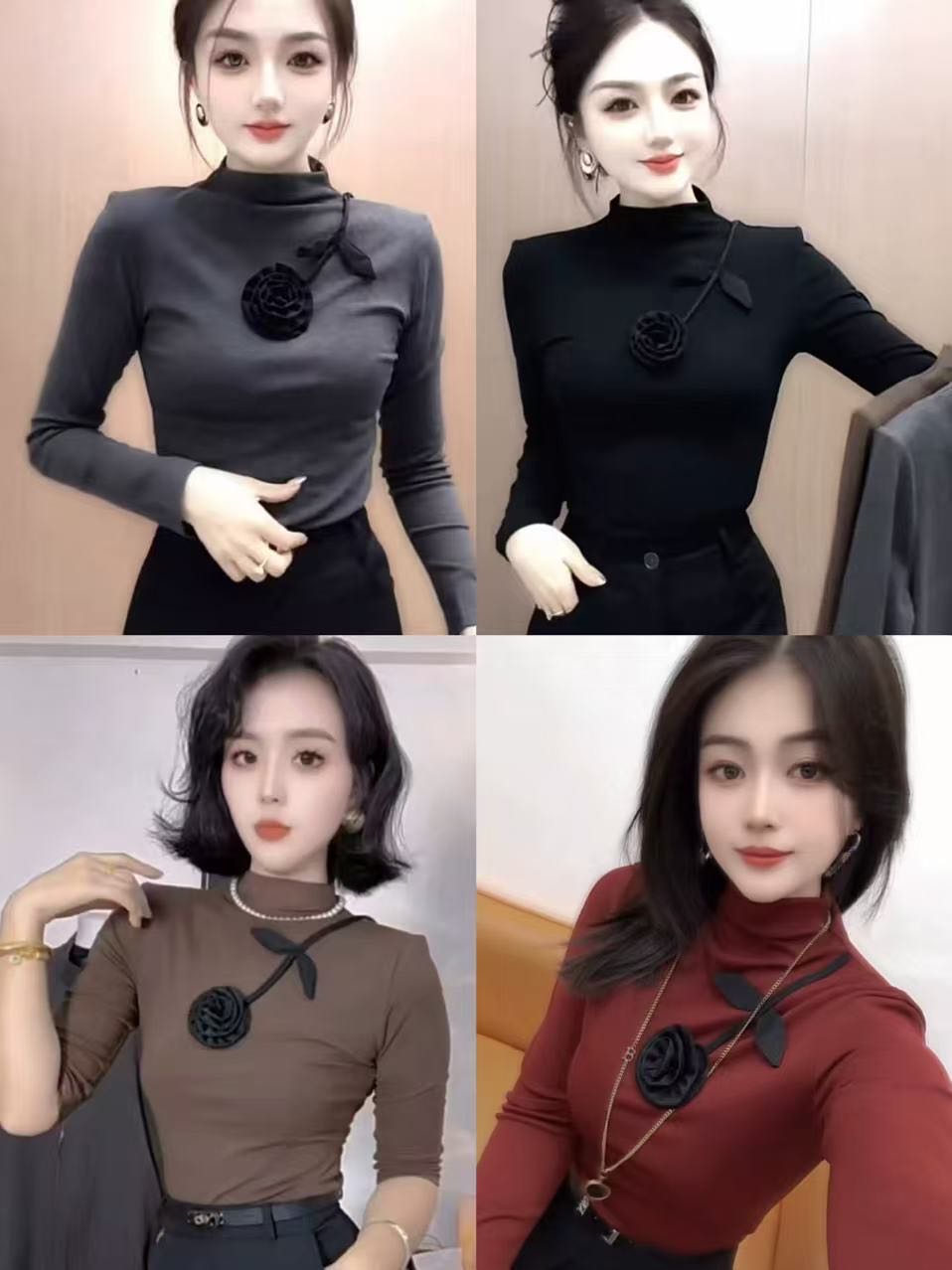 主播同款-气质百搭显瘦弹力超大 花朵上衣 A906