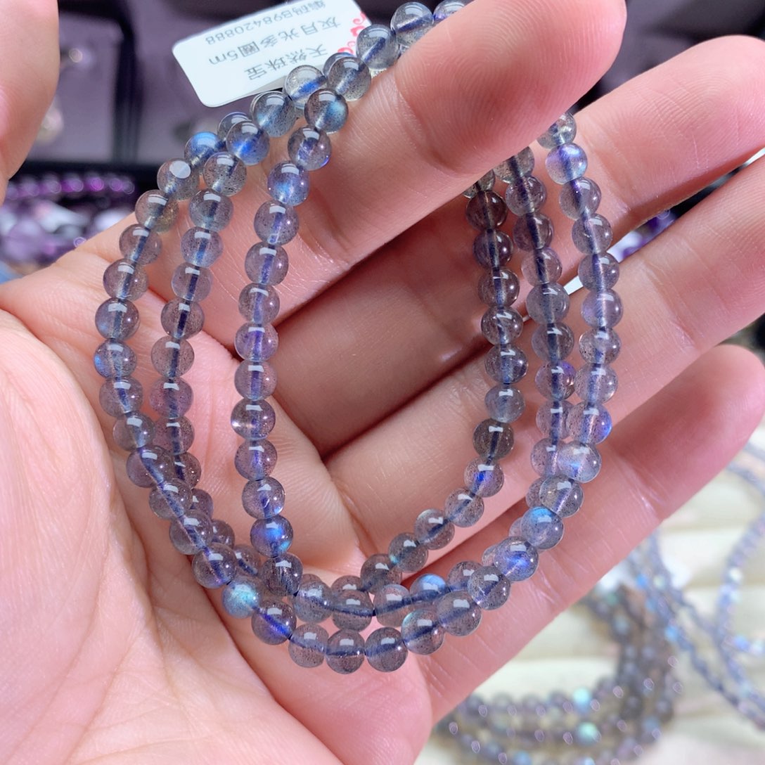 水晶手串未镶嵌灰月光手链多圈5+