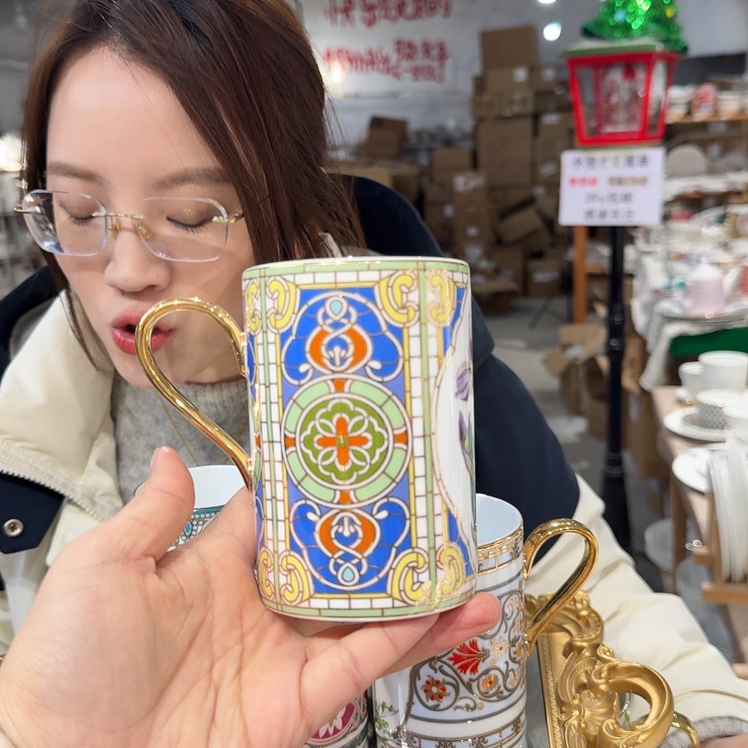 瓷鹅黄原单马克杯一个400ml微瑕