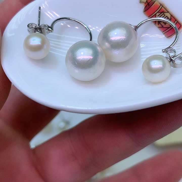 银S925镶嵌耳饰淡水珍珠