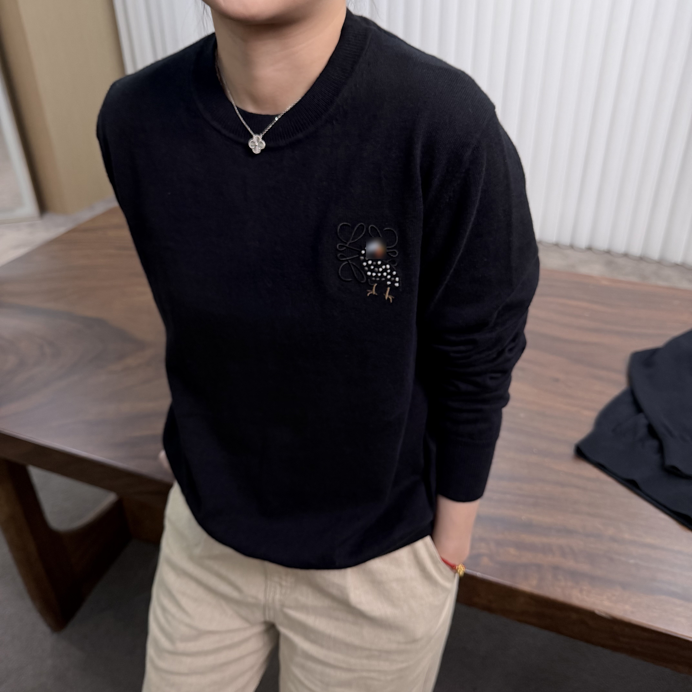 冬季上新羊绒混纺圆领珍珠鸡针织衫时尚潮流亲肤百搭男女同款