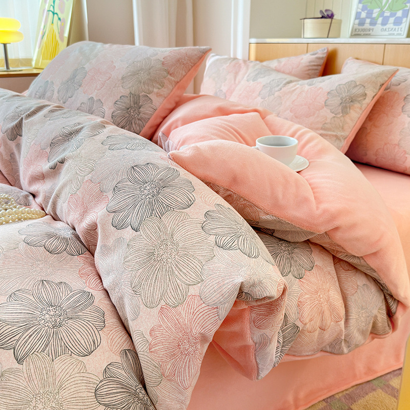 冬天新款磨毛棉加绒四件套牛奶绒加厚保暖珊瑚绒床单床笠床品