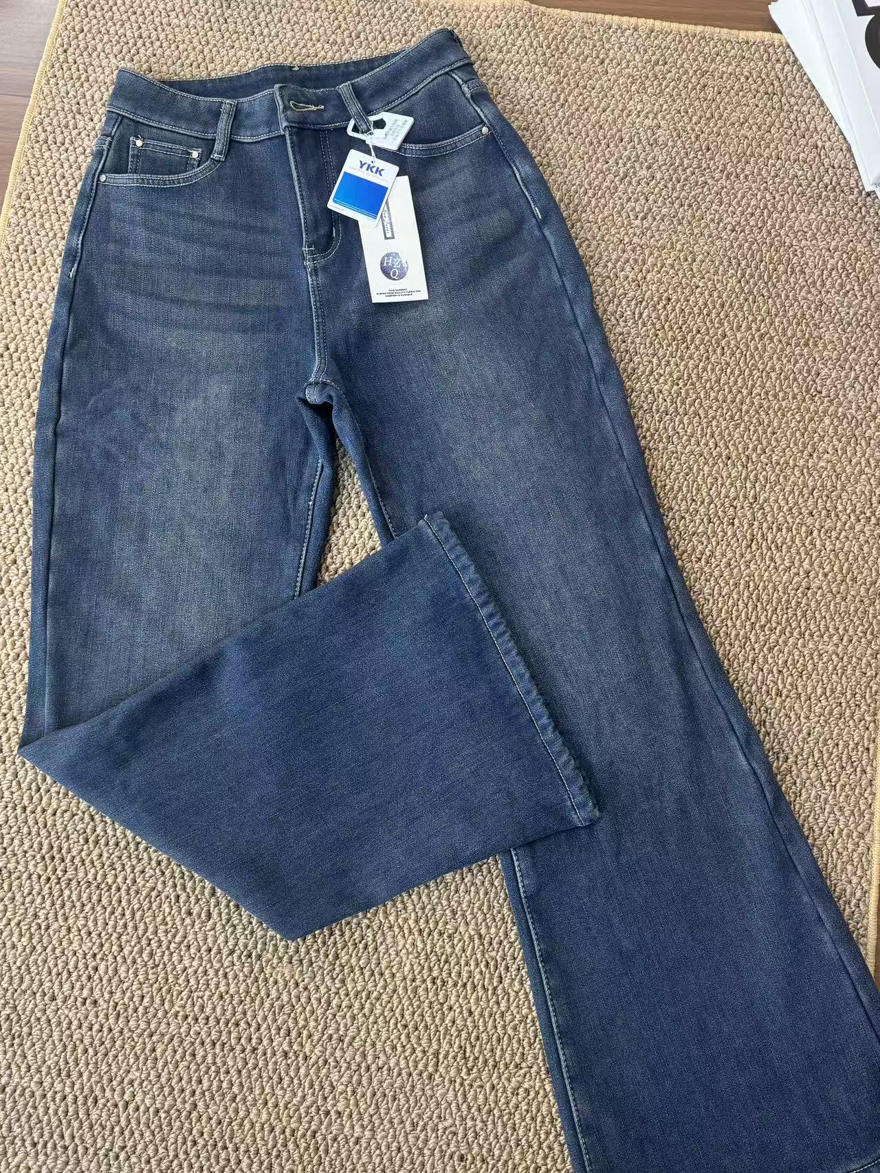 【qiuqiu】巨显腿长高腰阔腿裤女秋季复古显瘦舒适弹力牛仔裤长裤