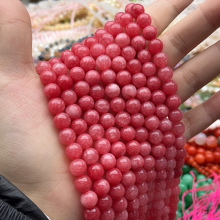 玛瑙/玉髓珠宝半成品未镶嵌一条8mm左右红纹石珠