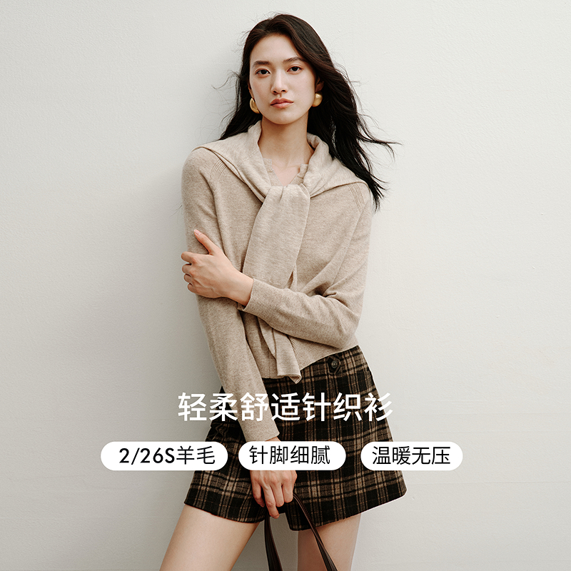 亲肤圆领针织衫女2025年秋冬装新款韩系穿搭羊毛混纺上衣