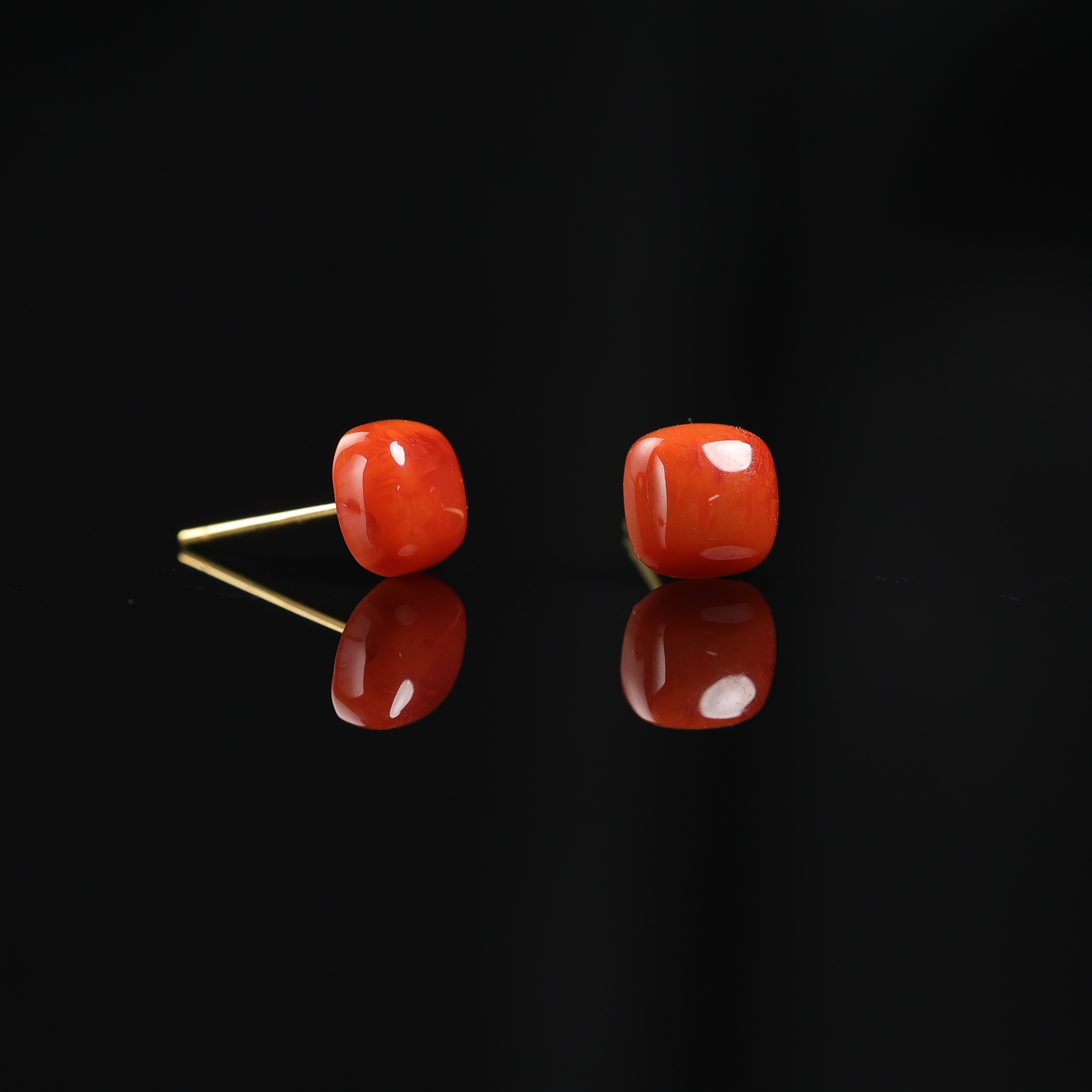 本真 | 夜羽 | 原创设计精品天然原矿南红火焰纹方耳饰