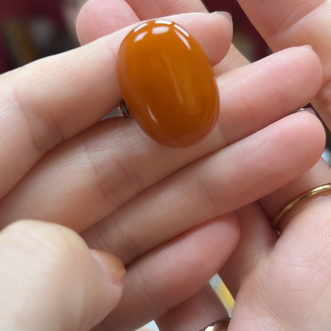 琥珀裸石银S925镶嵌6戒指