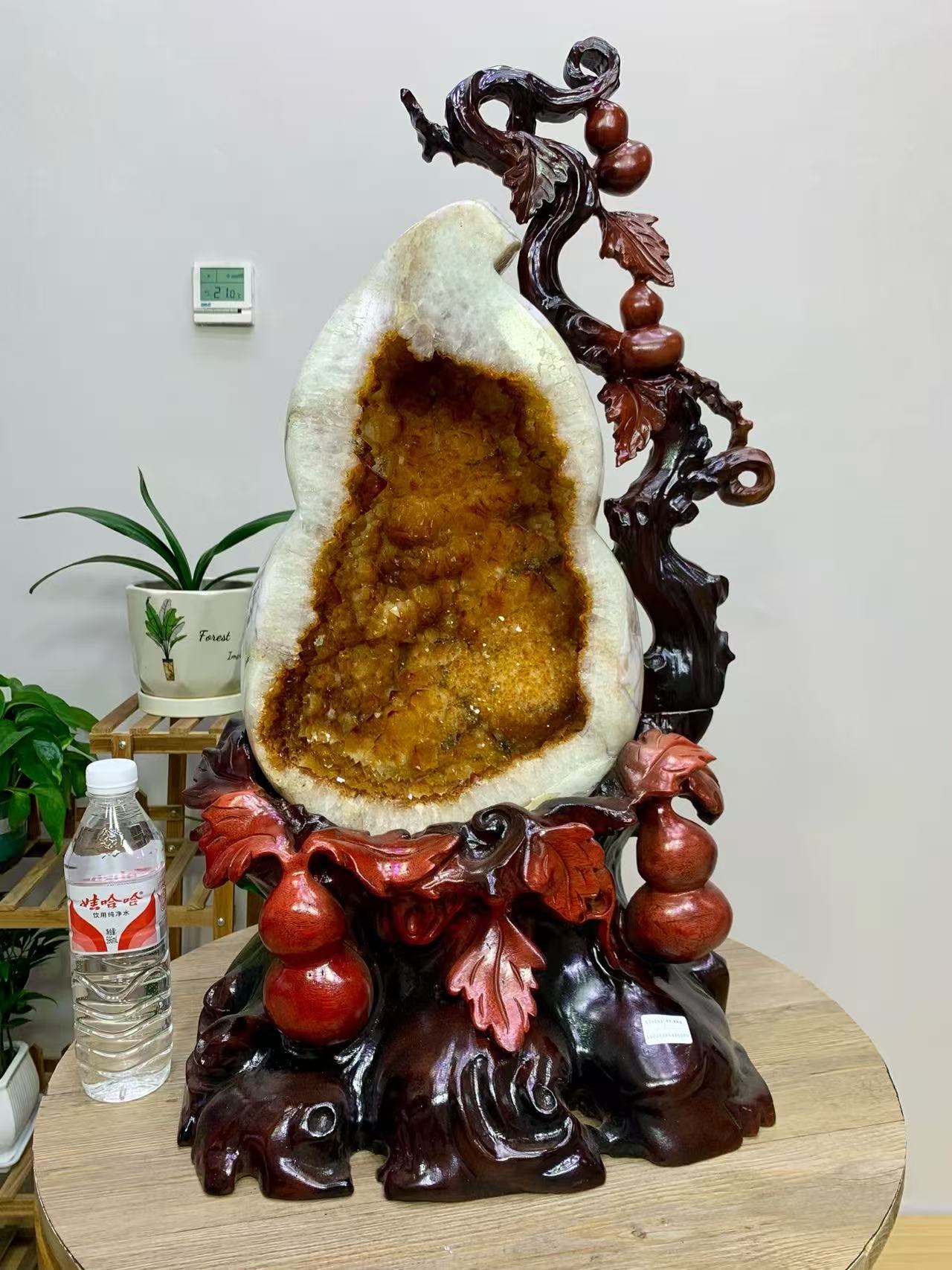 天然乌拉圭黄水晶葫芦水晶摆件时尚紫色精雕乔迁送礼水晶洞精美