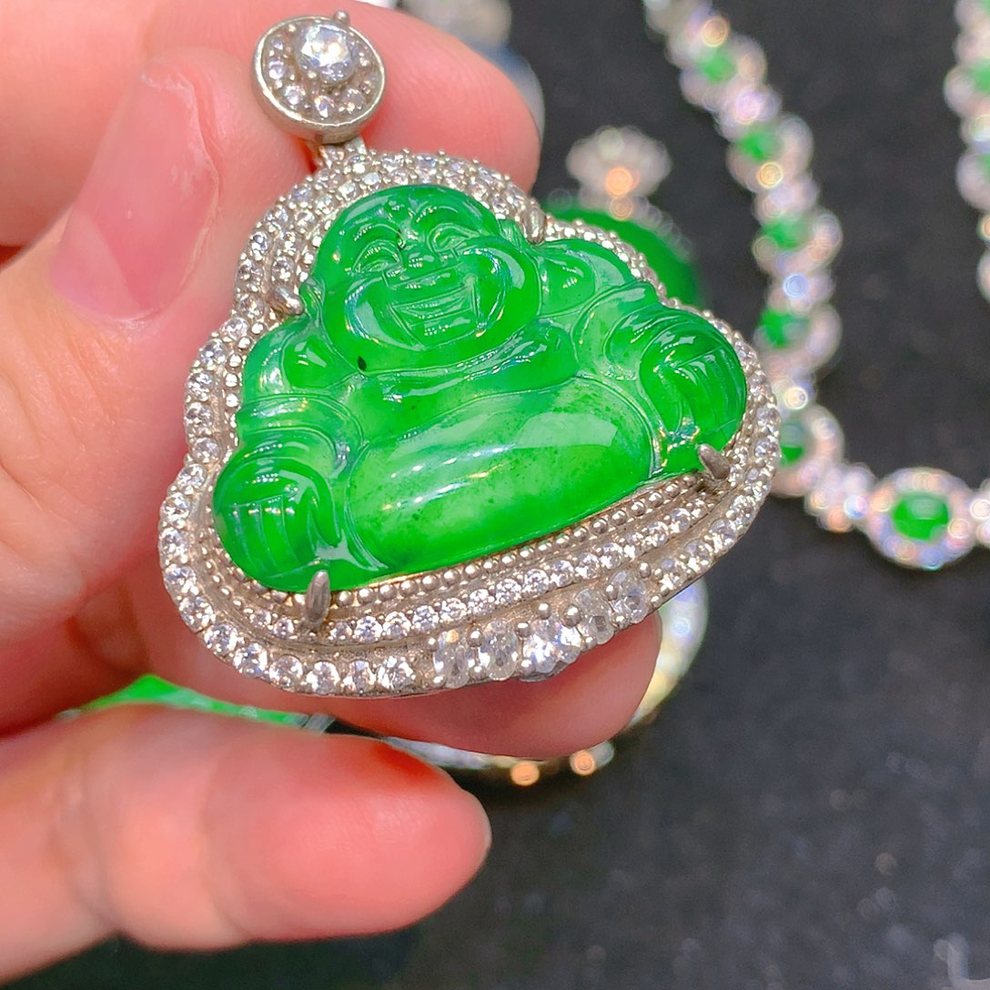 吊坠(不含链)银S925镶嵌翡翠翡翠