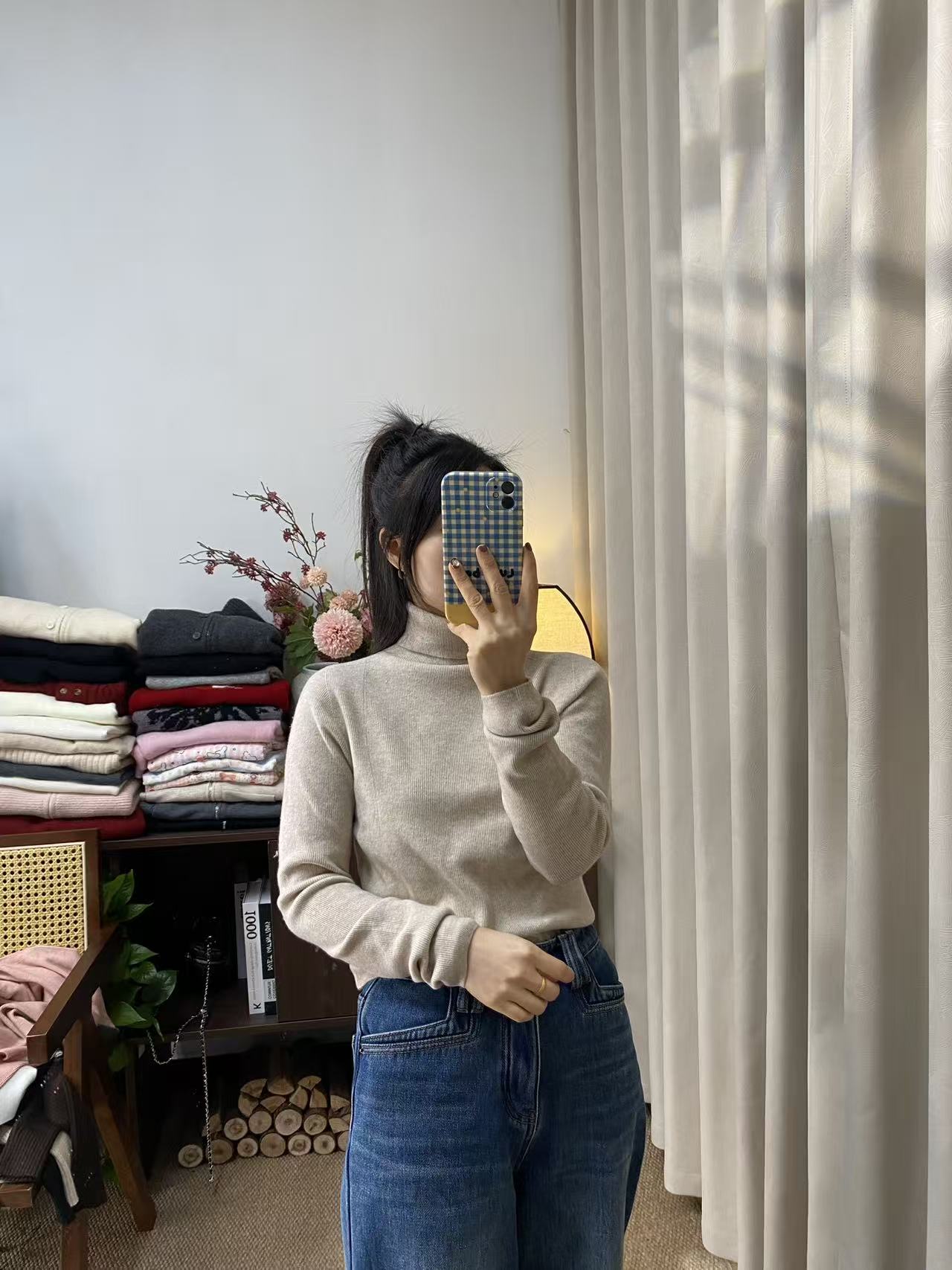 【慧慧精选】冬季新品～百搭神器～无缝一体高领绵羊毛打底毛衣