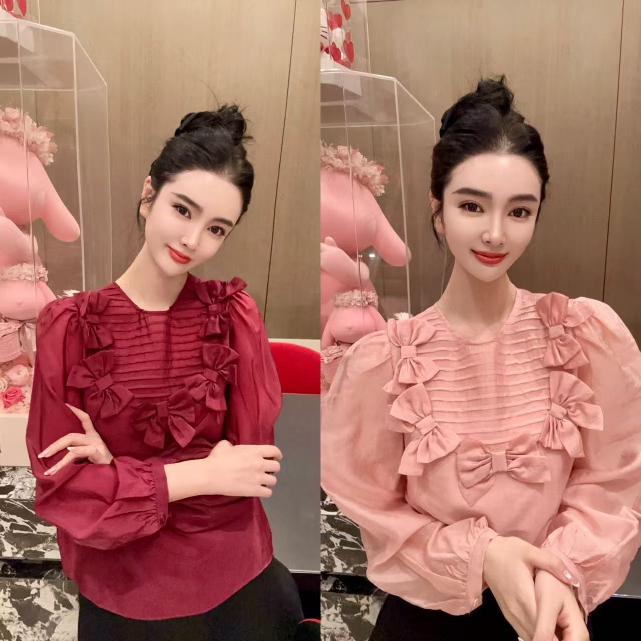 DL乐乐家【浪漫花房】法式浪漫减龄蝴蝶结高级感温柔风打底衫上衣女