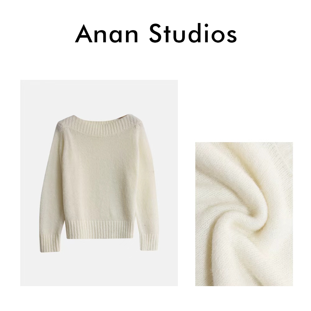 【高品搭配】新款一字领微透露肩长袖针织衫 8335