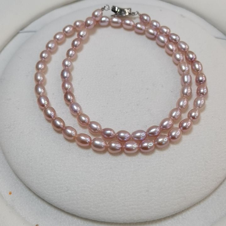 淡水珍珠颈饰合金淡水无核珍珠项链胖米紫色5-6