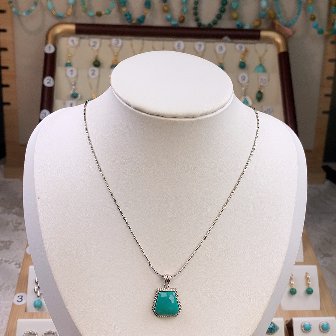 绿松石银S925镶嵌吊坠(赠链)