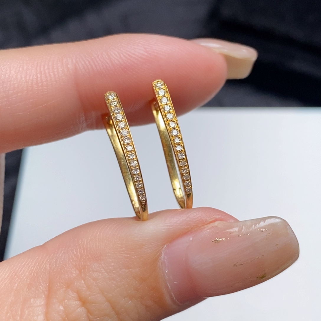 18K金镶嵌耳饰钻石渐变单排耳扣（可搭方糖、双环、甜甜圈）