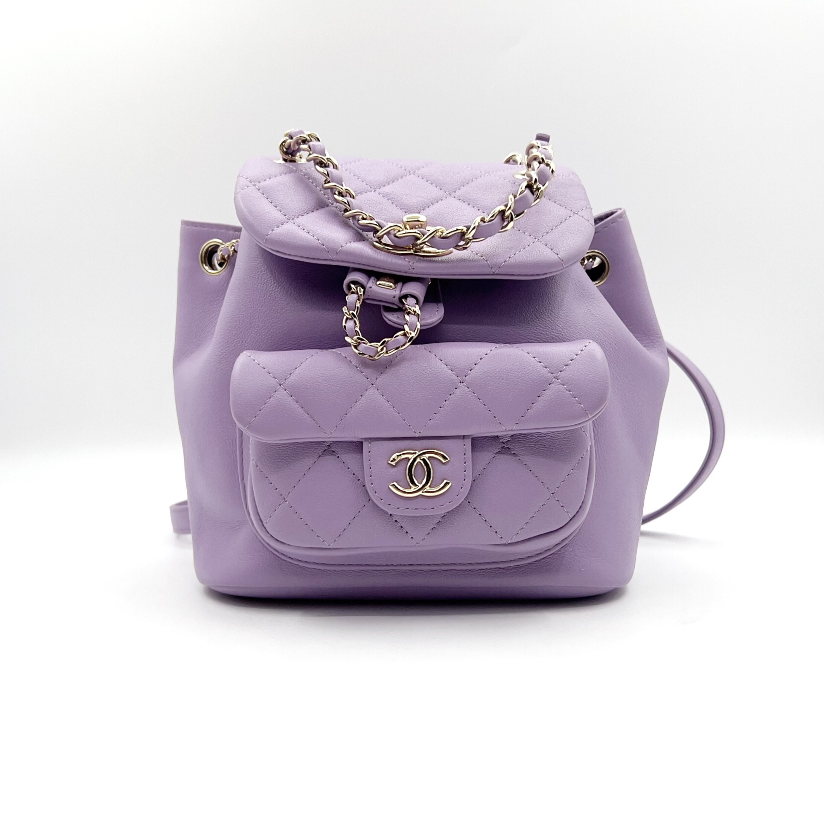 99新 Chanel/香奈儿 Duma小号双肩包24P紫色金扣芯片款JKH1